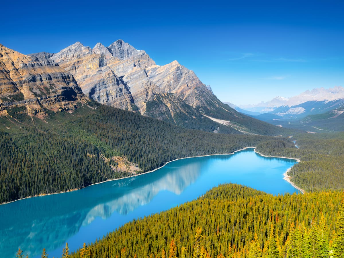 Peyto Lake and the Rocky Mountains in Banff National Park, Alberta