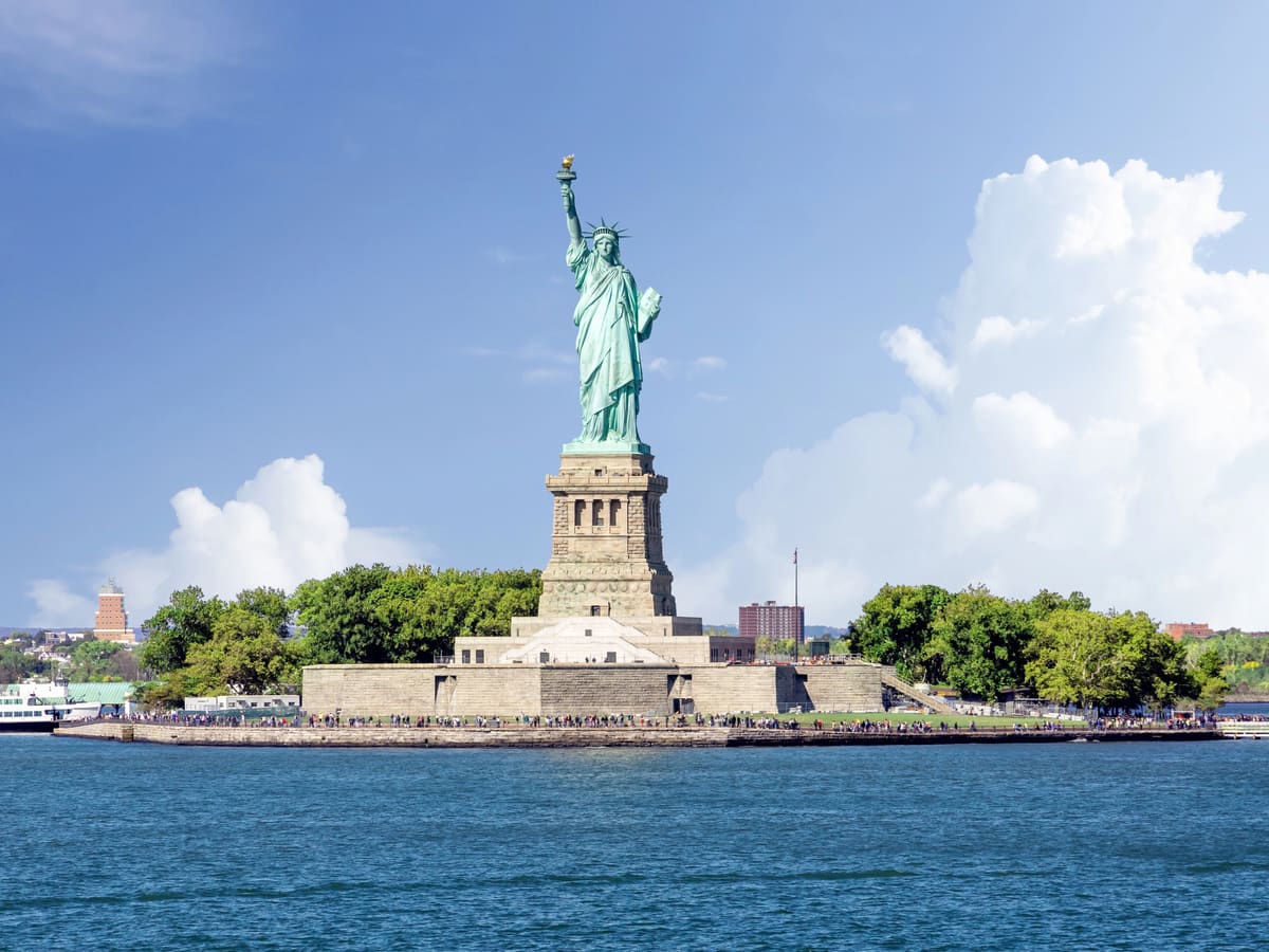 The Statue of Liberty on Liberty Island in New York Harbor